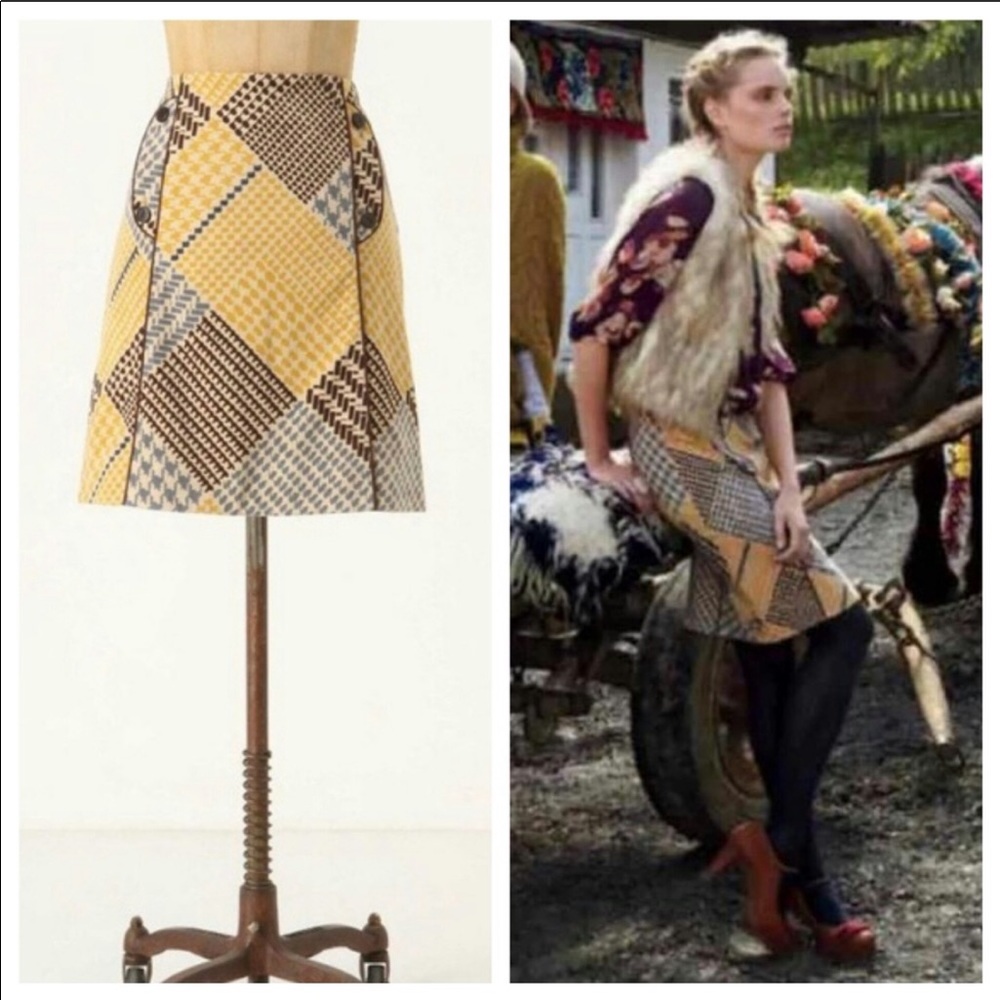 Anthropologie Maeve Houndstooth Button Skirt